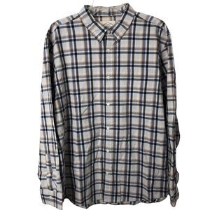 St. John's Bay NWT Classic Fit Gray Navy Plaid Long Sleeve Button Down Shirt XL